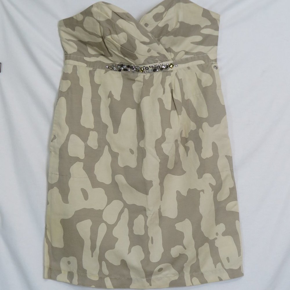 ESCADA SPORT Mocha & Beige Strapless Short Cotton Linen Dress Size 38